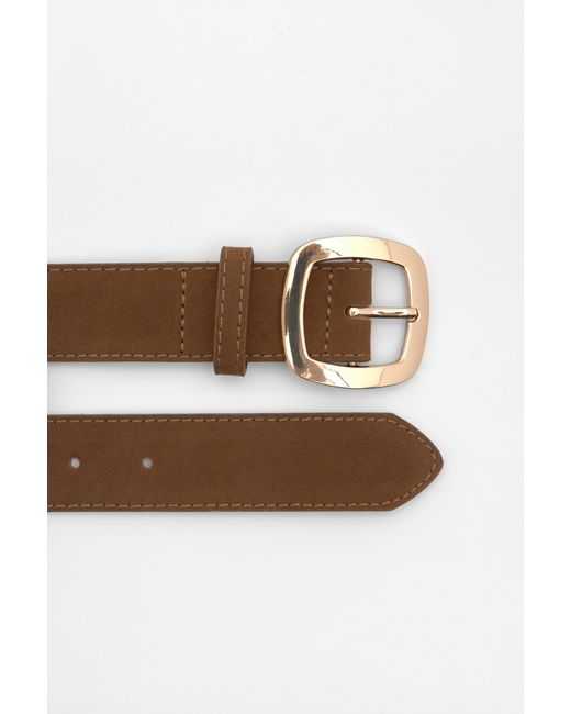 Pull&Bear Brown Faux Suede Belt With Rounded Buckle