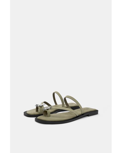 Pull&Bear Blue Flat Embellished Sandals