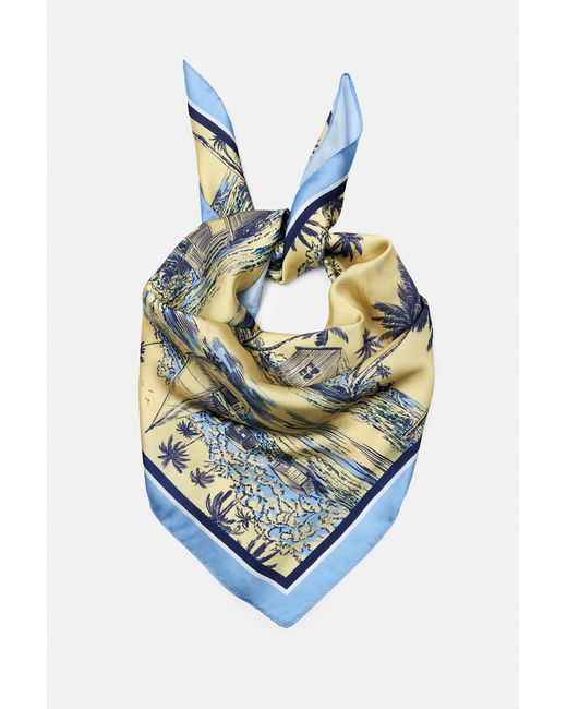 Pull&Bear Blue Satin Beach Print Bandanna