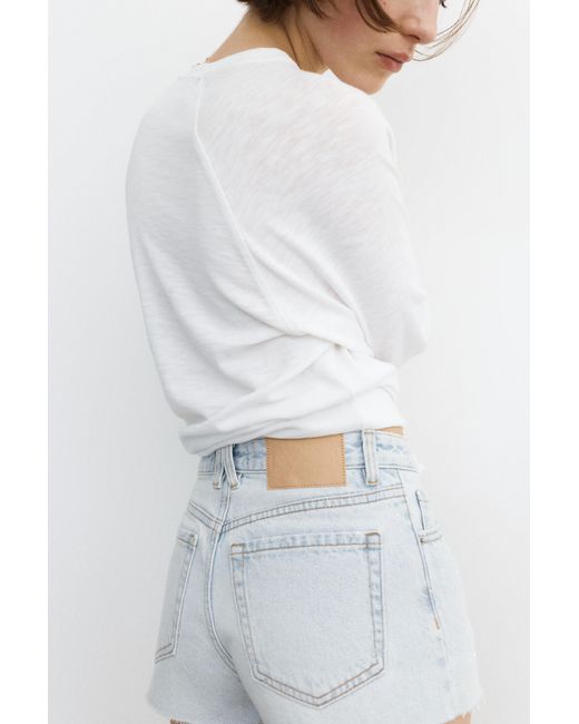 Pull&Bear White Mid-Waist Rhinestone Denim Shorts