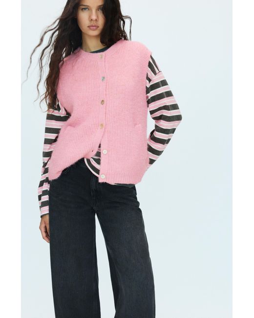 Pull&Bear Pink Soft Knit Button Vest