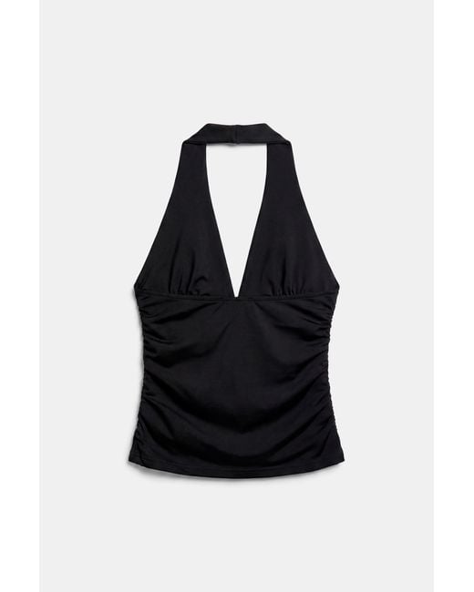 Pull&Bear Black Halter Neck Top With Gathering
