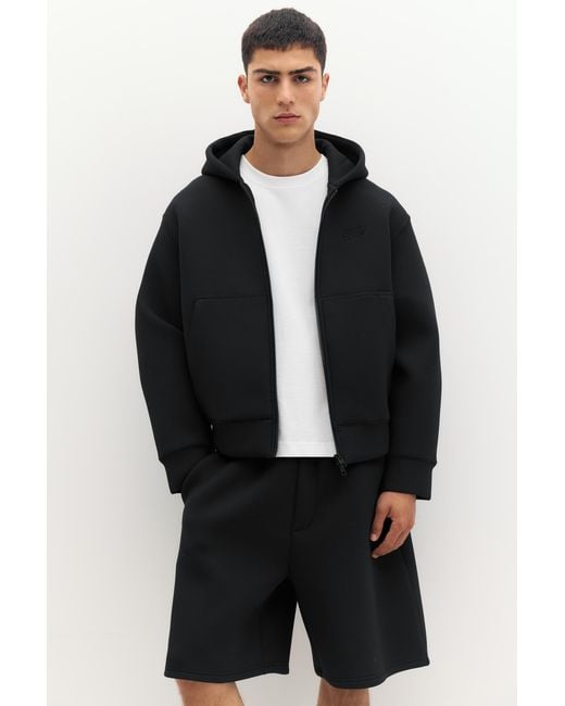 Pull&Bear Black Neoprene-Effect Hoodie for men