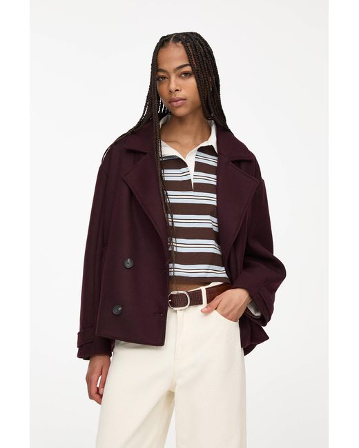 Pull&Bear Red Short Felt Texture Coat