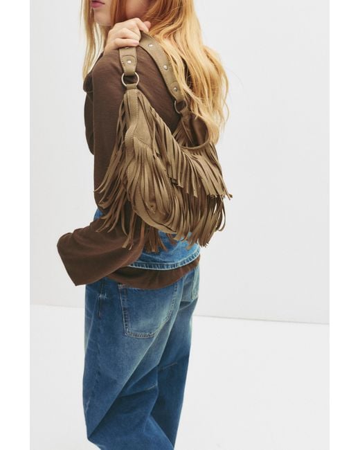 Pull&Bear Brown Fringed Shoulder Bag