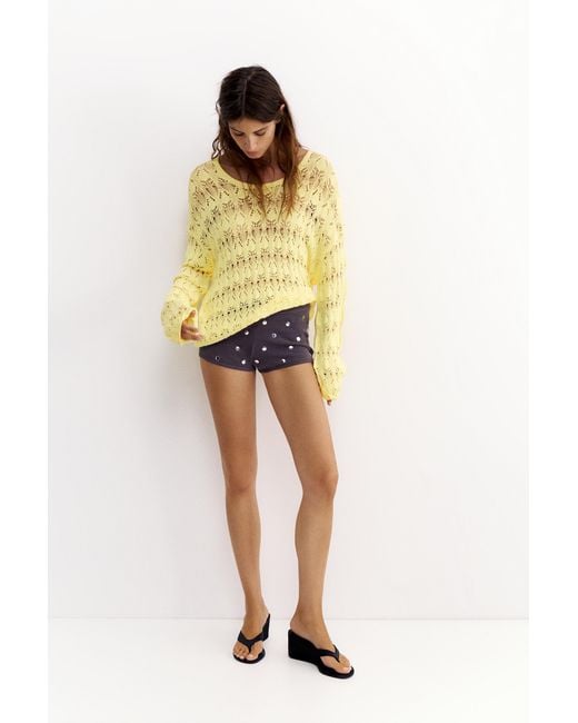 Pull&Bear Yellow Flowy Cutwork Jumper