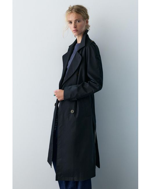 Pull&Bear Blue Long Belted Trench Coat