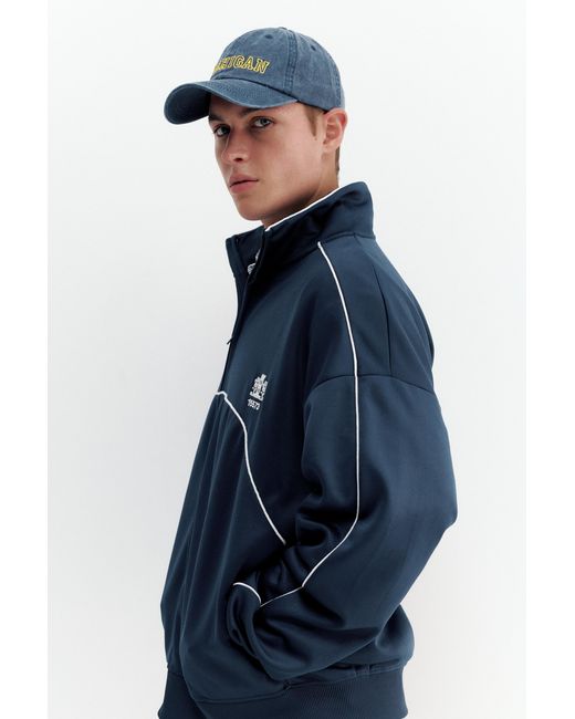 Pull&Bear Blue Embroidered Jacket With Zipper for men