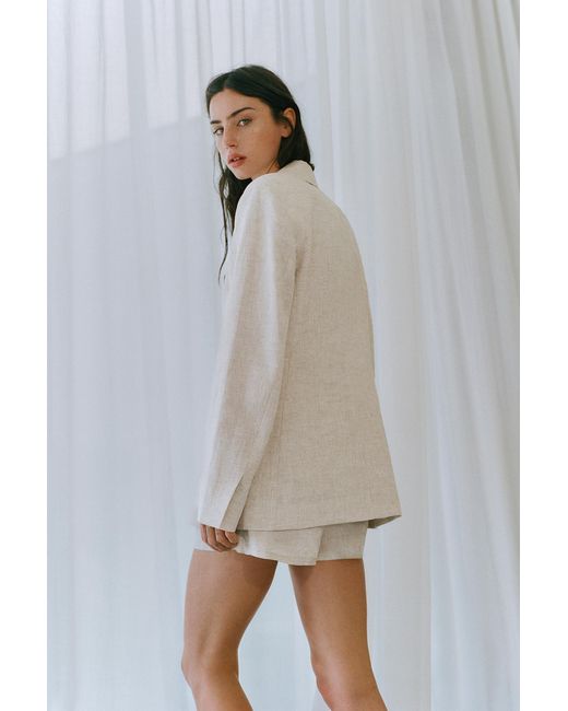 Pull&Bear Gray 100% Linen Fitted Blazer