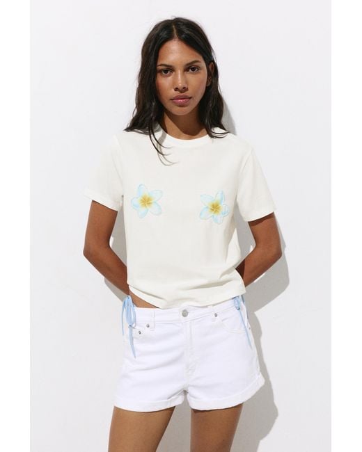 Pull&Bear Blue Beaded Flower T-Shirt