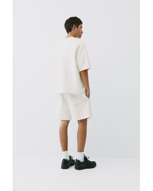 Pull&Bear White Interlock Jogger Bermuda Shorts for men