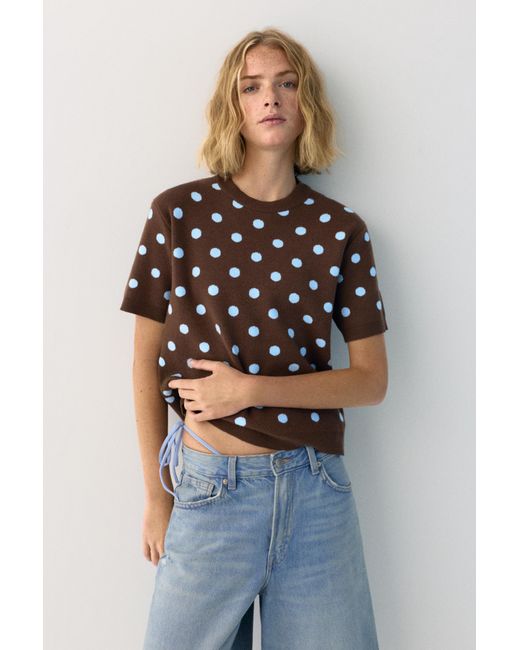 Pull&Bear White Polka Dot Knit Top
