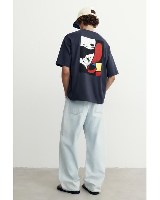 Pull&Bear Blue Relaxed Fit Miró T-Shirt for men