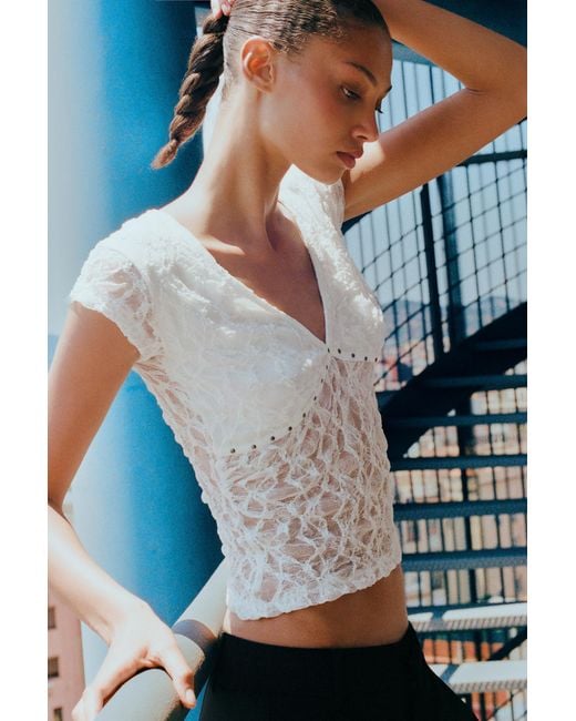Pull&Bear Blue Studded Lace T-Shirt