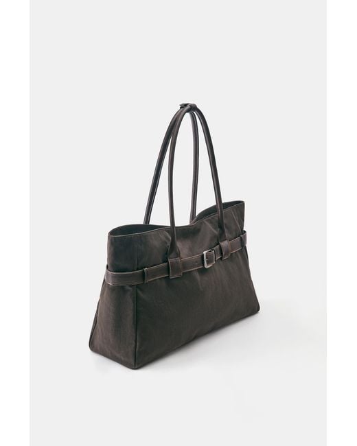 Pull&Bear Black Tote Bag With Buckle Detail