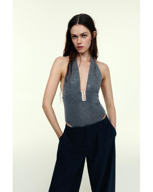 Pull&Bear Black Shimmery Halter Bodysuit