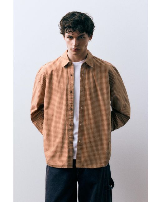 Pull&Bear Orange Check Shirt for men