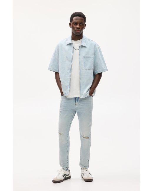 Pull&Bear Blue Ripped Carrot Fit Jeans for men