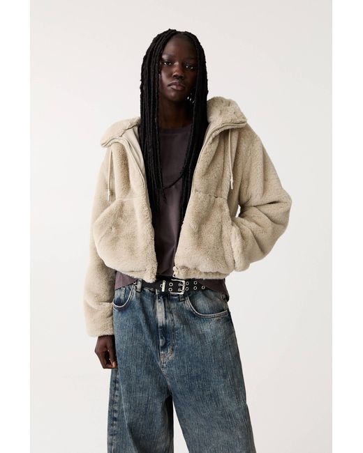 Pull&Bear Blue Faux Fur Jacket With Hood