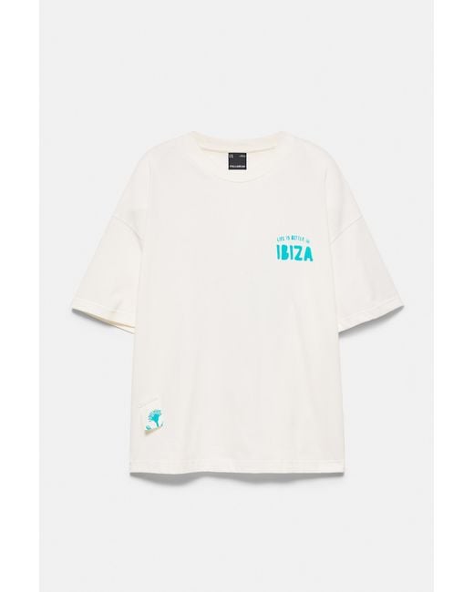 Pull&Bear White Boxy-Fit Ibiza Graphic T-Shirt for men