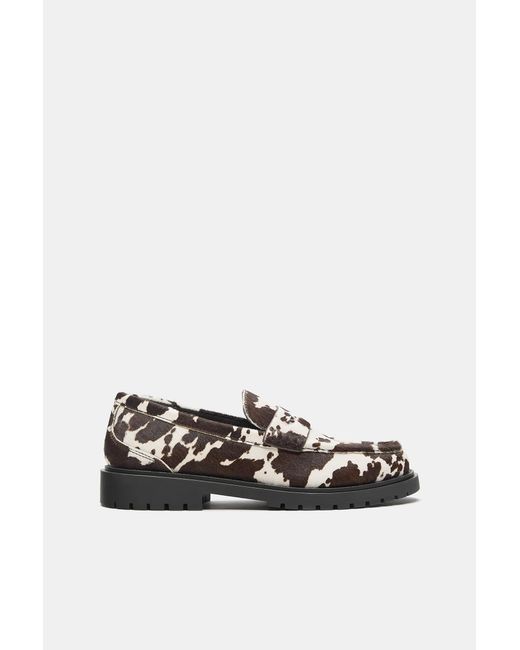 Pull&Bear Black Cowhide Leather Loafers for men