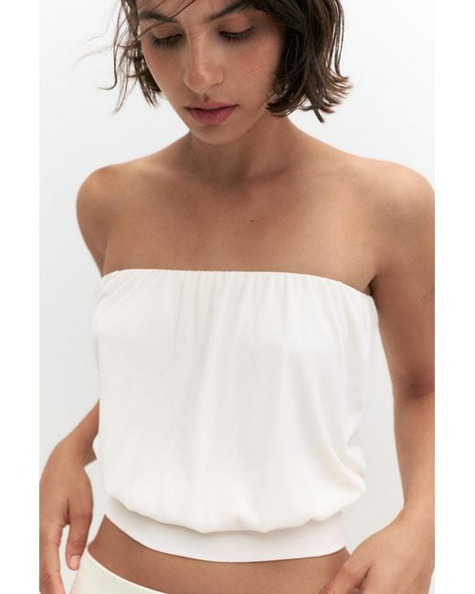 Pull&Bear Brown Strapless Top With Cummerbund Hem