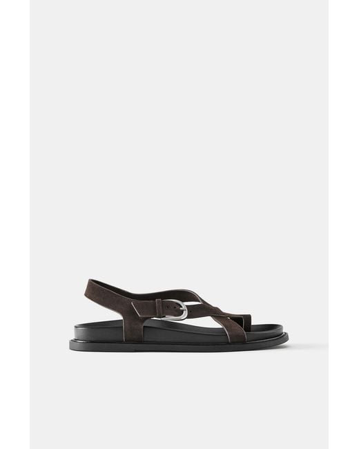 Pull&Bear White Flache Ledersandalen