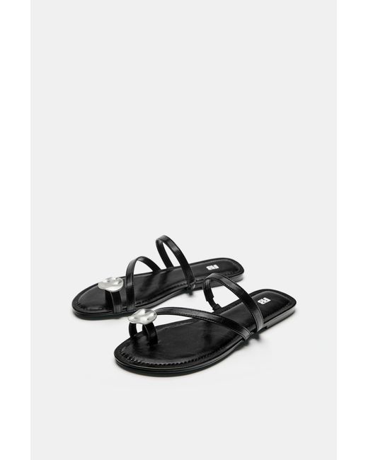 Pull&Bear White Embellished Flat Sandals