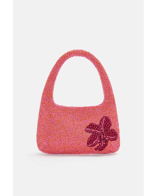 Pull&Bear Red Beaded Mini Shoulder Bag