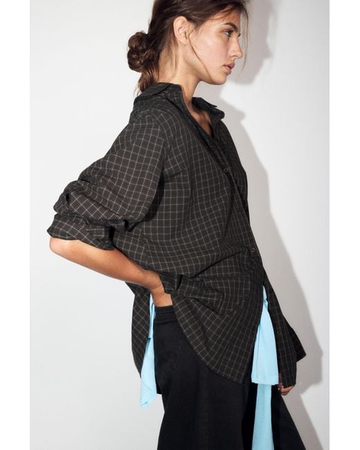 Pull&Bear Oversized Geruit Overhemd in het Black