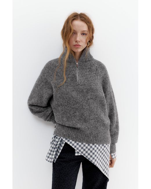 Pull&Bear Gray Quarter-Zip Jumper