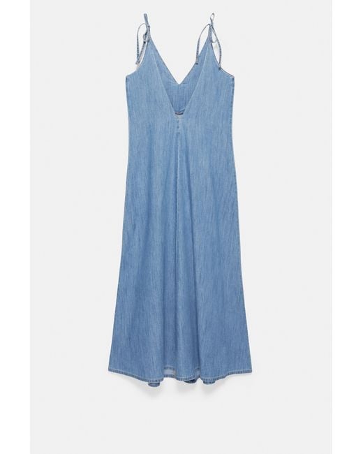 Pull&Bear Blue Long Denim Strappy Dress