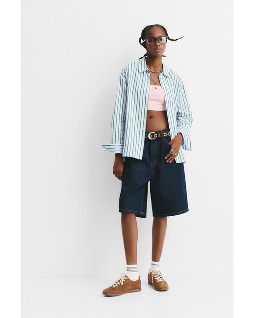 Pull&Bear White Langarmhemd Mit Streifen