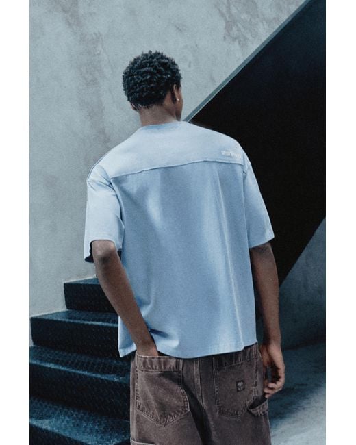 Pull&Bear Blue Relaxed Fit Overlock T-Shirt for men