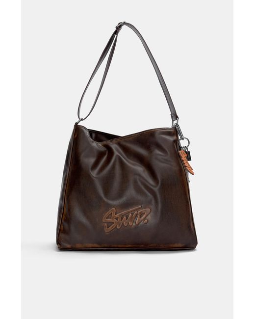 Pull&Bear Brown Worn-Effect Stwd Mini Shopper Bag for men