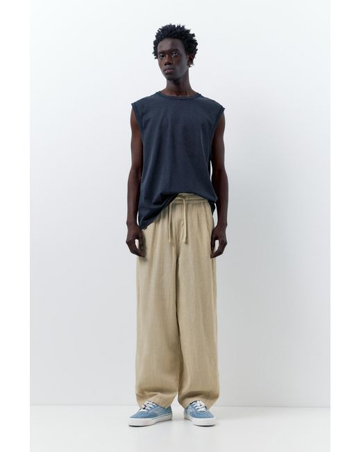 Pull&Bear Blue Linen Blend Jogger Trousers for men