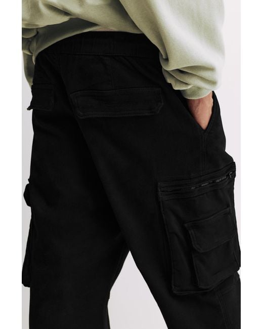 Pull&Bear Black Multi-Pocket Comfort Jogger Trousers for men