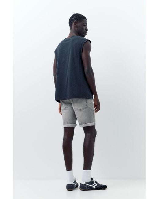 Pull&Bear Blue Ripped Denim Bermuda Shorts for men
