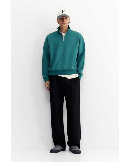 Pull&Bear Green Quarter-Zip Sweatshirt for men
