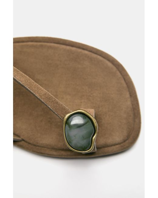 Pull&Bear Green Flat Embellished Sandals