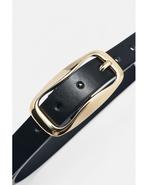 Pull&Bear Black Slim Belt With Irregular Buckle