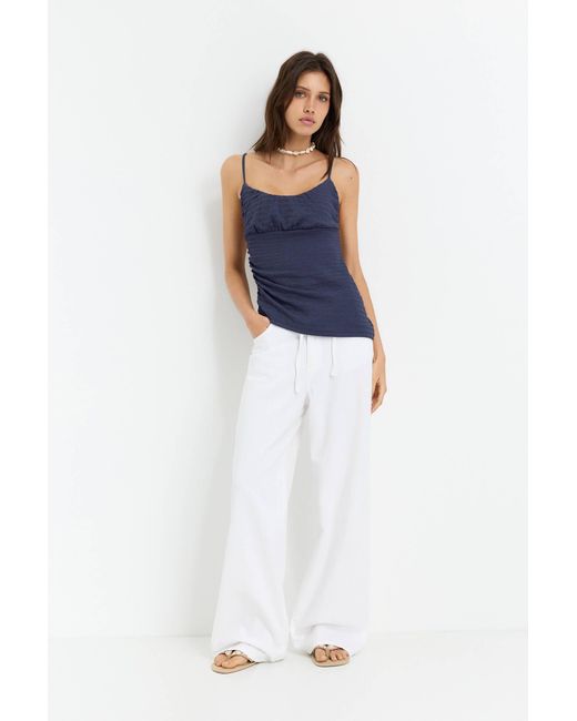 Pull&Bear Blue Asymmetrisches Gesmoktes Top
