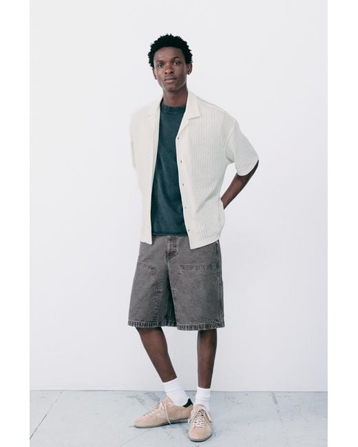 Pull&Bear Gray Short Sleeve Cutwork Shirt for men