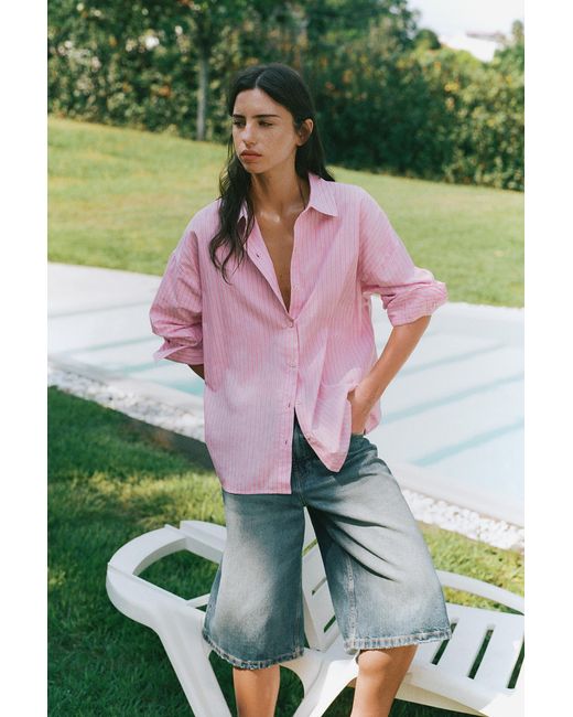 Pull&Bear Pink Striped Oversize Shirt