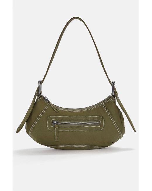 Pull&Bear Green Nylon Shoulder Bag With Seams