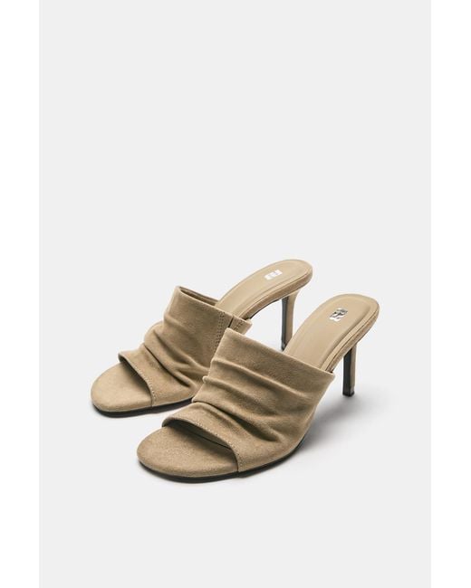 Pull&Bear White Ruched Mule Heeled Sandals
