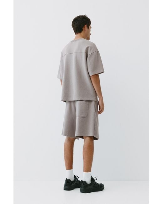 Pull&Bear Gray Interlock Short Sleeve Sweatshirt for men