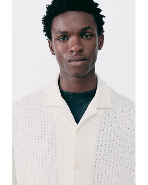 Pull&Bear Gray Short Sleeve Cutwork Shirt for men