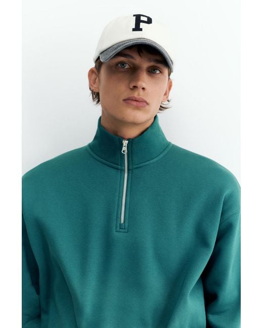 Pull&Bear Green Quarter-Zip Sweatshirt for men