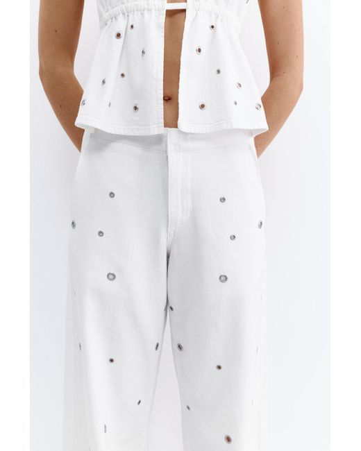 Pull&Bear White Straight-Leg Jeans With Eyelets